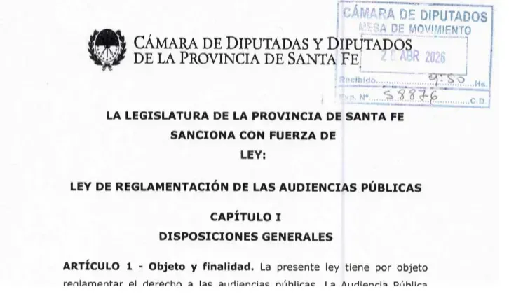 Impulsan una ley para reglamentar las audiencias públicas y fortalecer la participación ciudadana en Santa Fe
